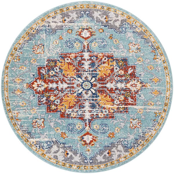 Nourison Passion Aqua Multicolor 8 ft. x 8 ft. Center medallion Traditional Round Area Rug