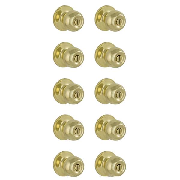 ESSENTIALS by Schlage Morrow Bright Brass Privacy Bed/Bath Door Knob (10-Pack)