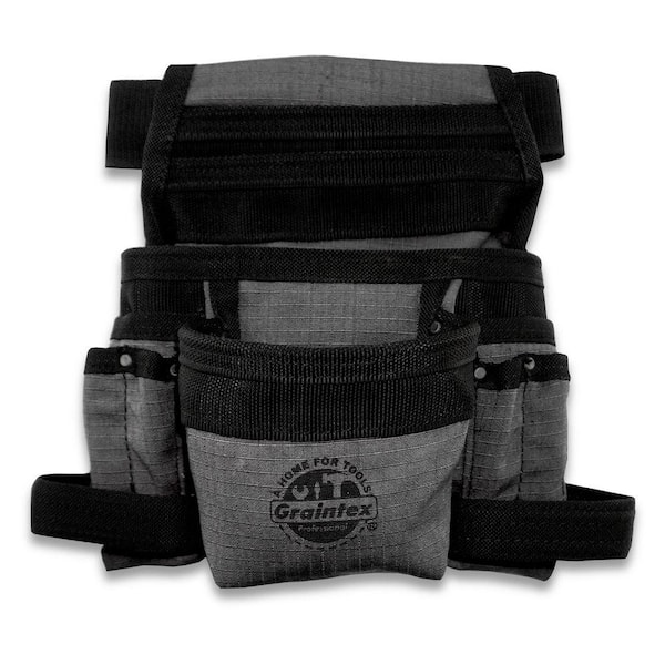 10-Pocket Black Canvas Finisher Tool Pouch with Belt