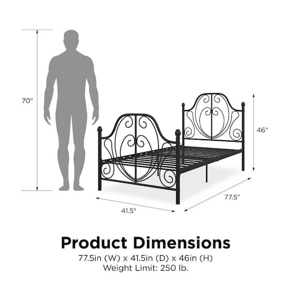 Dhp Lucy Black Metal Twin Size Bed, Leann Graceful Scroll Bronze Iron Bed Frame King Size