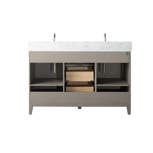 Vanity Art 54 in. W x 22 in. D x 34 in. H Double Sink Bathroom Vanity in Driftwood Gray with Engineered Marble Top