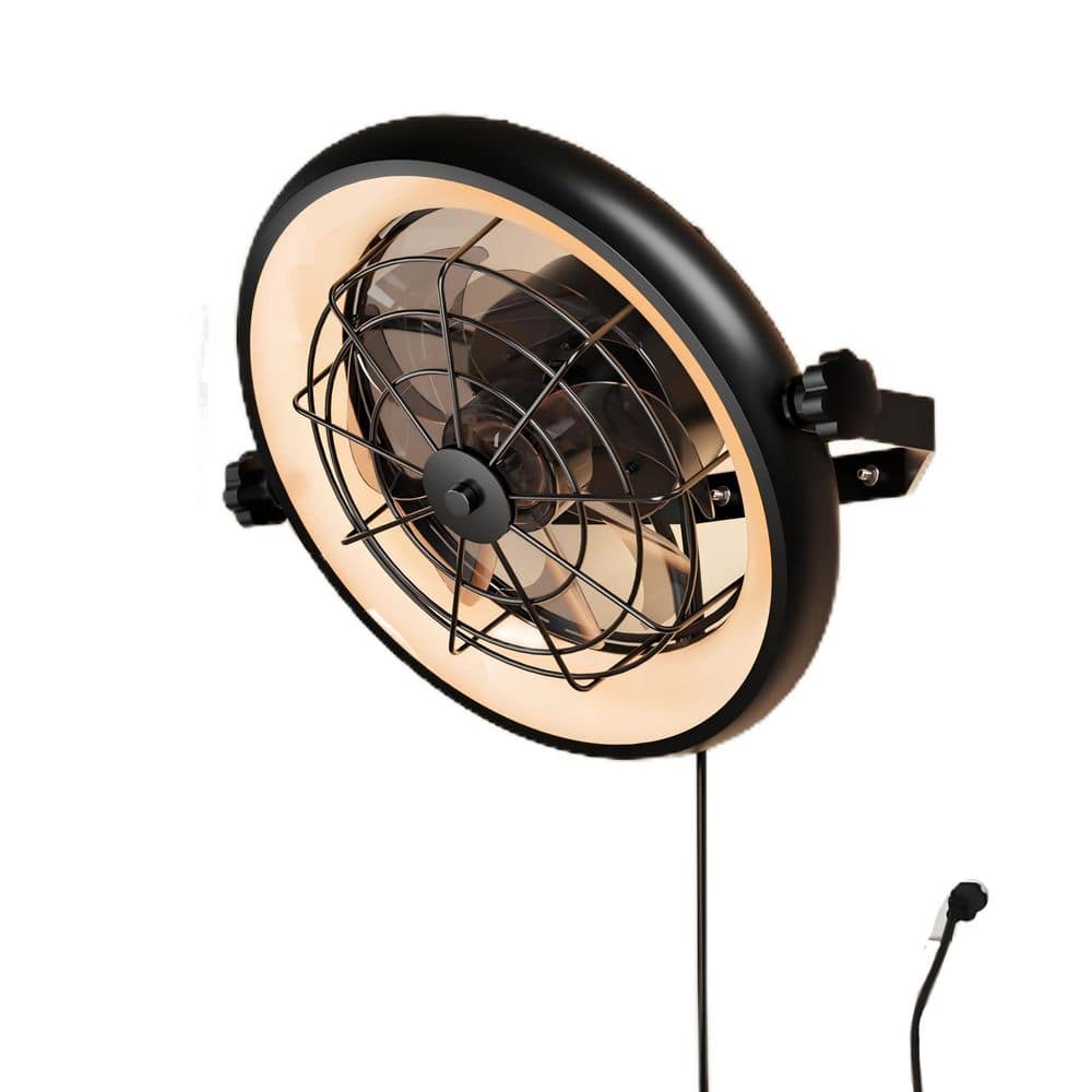 26 in. Smart Modern Indoor Black Ceiling Fan with Light, Plug-in Caged Wall