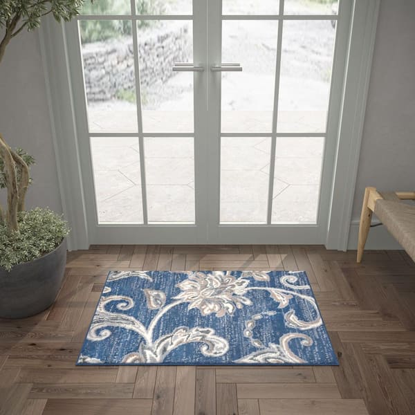Madison Floral Navy 2 ft. x 3 ft. Indoor Area Rug