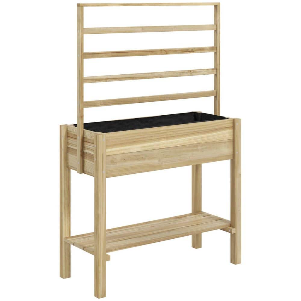 Natural Wood Raised Garden Bed with Trellis, Elevated Planter Box with Stor