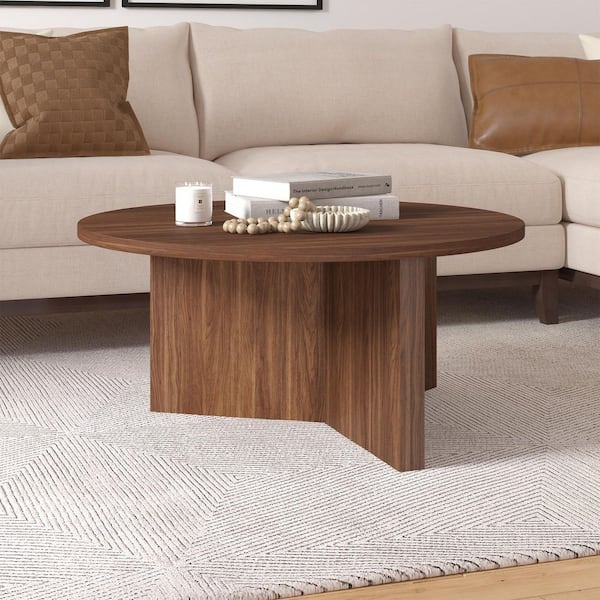 Anders 36 in. Satin Walnut Round MDF Top Coffee Table