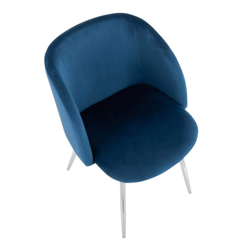 Blue Velvet Upholstered Arm Chairs with Metal Legs, Set of 2