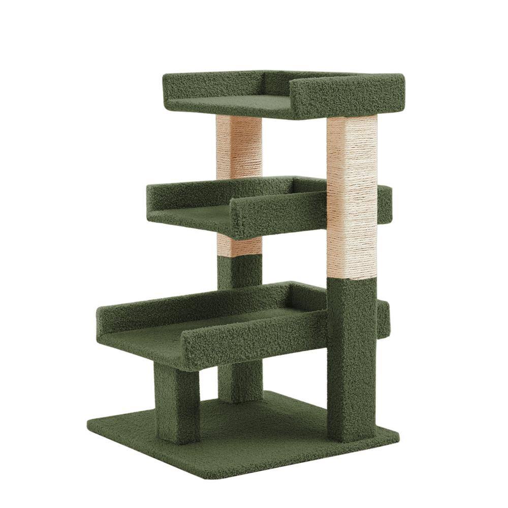 Green Sisal Rope 3-Tier Modern Cat Tree Tower