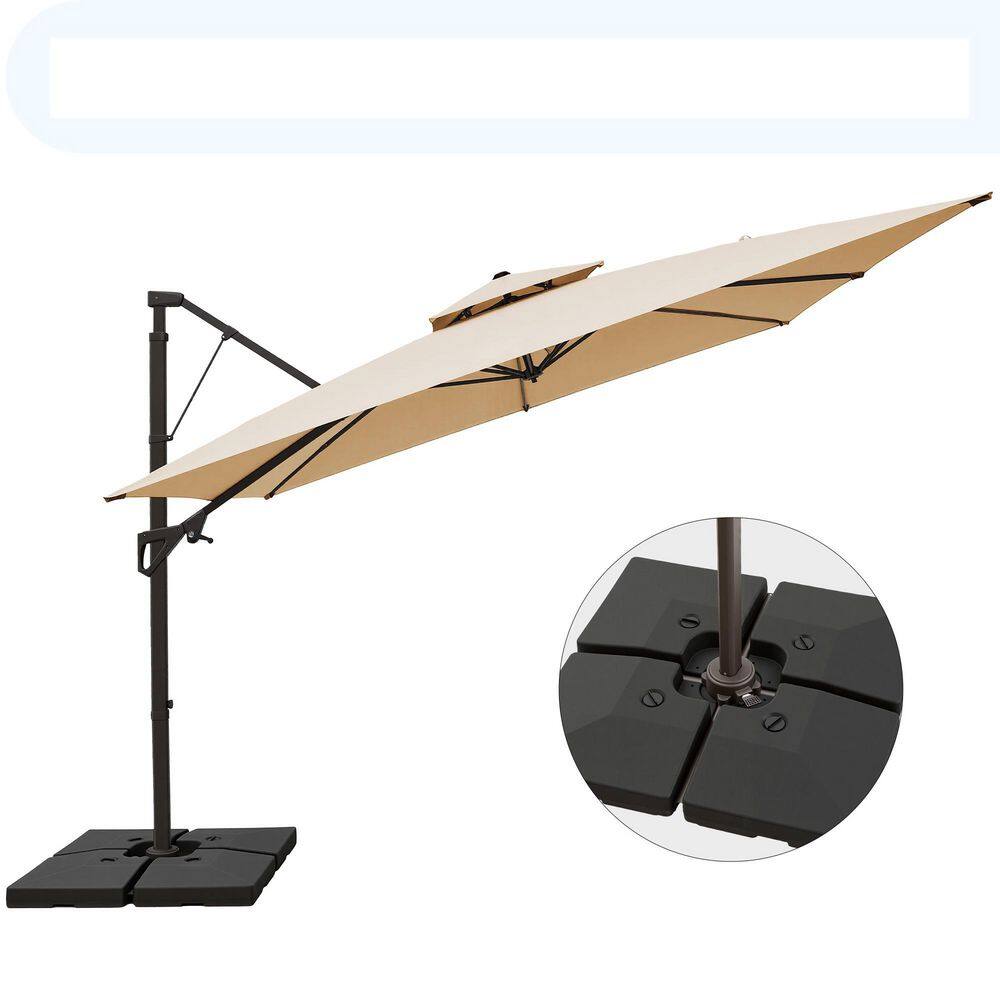 9 ft Square Aluminum Cantilever Patio Umbrella with Base, 360° Rotation, Tilt and Protective Cover in Beige price history on PriceWatchPro