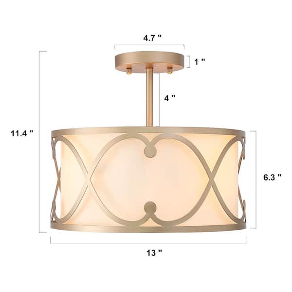 VONLUCE Semi Flush Mount Ceiling Light, 3-Bulb Gold Ceiling Light Fixture  with Clear Glass Shade, 13.8 Industrial Ceiling Light Fixture for Hallway