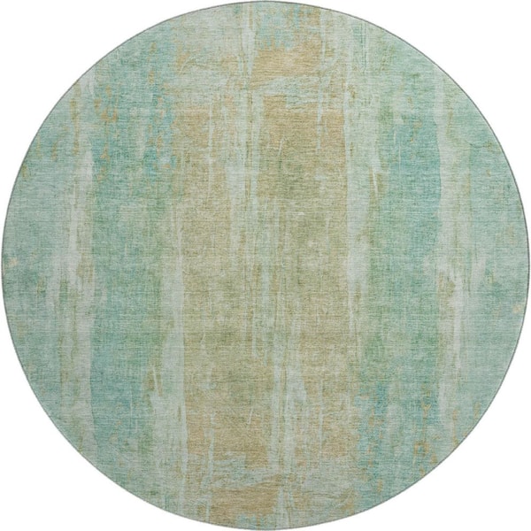 Mayfield Premium Machine Washable Abstract AMF2309 Teal 8 ft. x 8 ft. Round Rug