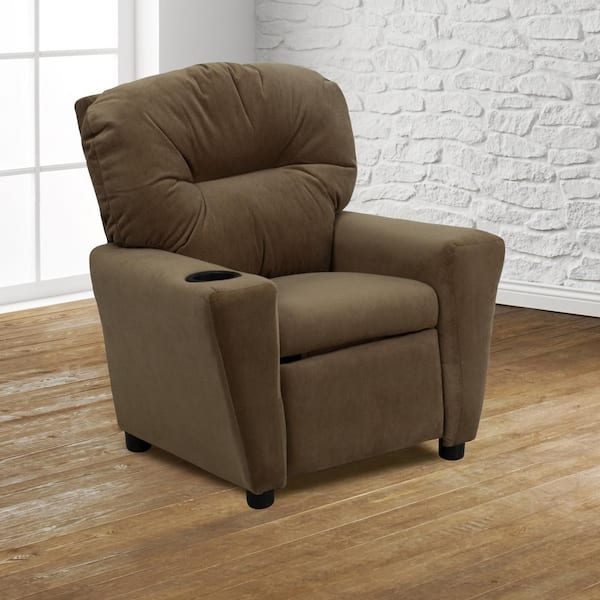 Flash Furniture Contemporary Brown, Microfiber Recliner Chair With Cup Holder