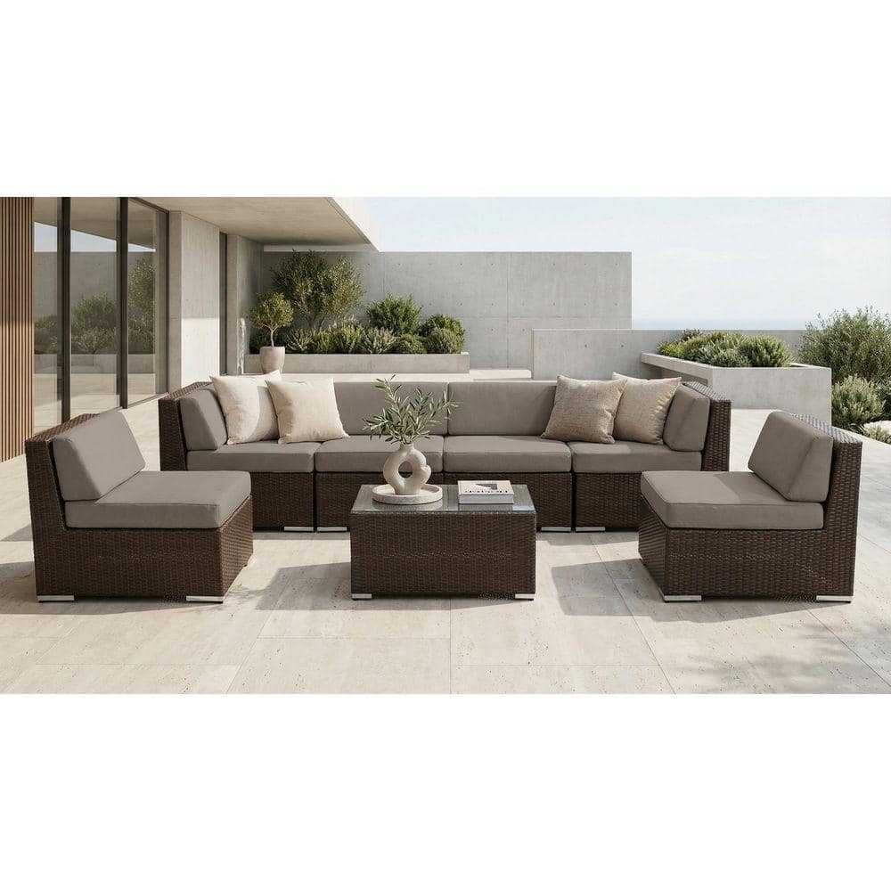 Ohana Depot Ohana Dark Brown 7-Piece Wicker Patio Seating Set with