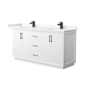 Strada 66 in. W x 22 in. D x 35 in. H Double Bath Vanity in White with Giotto Quartz Top