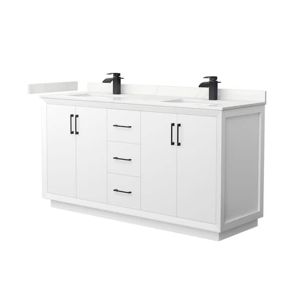 Wyndham Collection Strada 66 in. W x 22 in. D x 35 in. H Double Bath Vanity in White with Giotto Quartz Top
