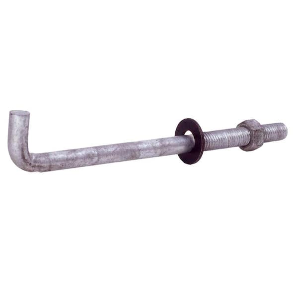 Galvanized Foundation Anchor Bolt with Nut & Washer x 10 In Grip-Rite 1/2 In 