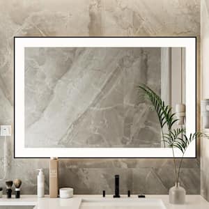 48 in. W x 32 in. H Sliver Vanity Mirror Modern Framed Rectangular Smart Anti-Fog LED Light Wall Bathroom With 3-Color