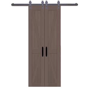 36 in. x 84 in. Board and Batten Composite PVC Hickory Split Sliding Barn Door with Hardware Kit