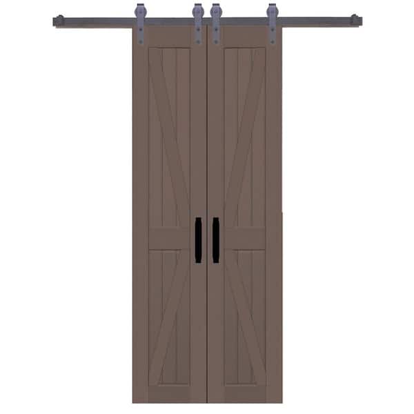 Home Fashion Technologies 36 in. x 84 in. Board and Batten Composite PVC Hickory Split Sliding Barn Door with Hardware Kit