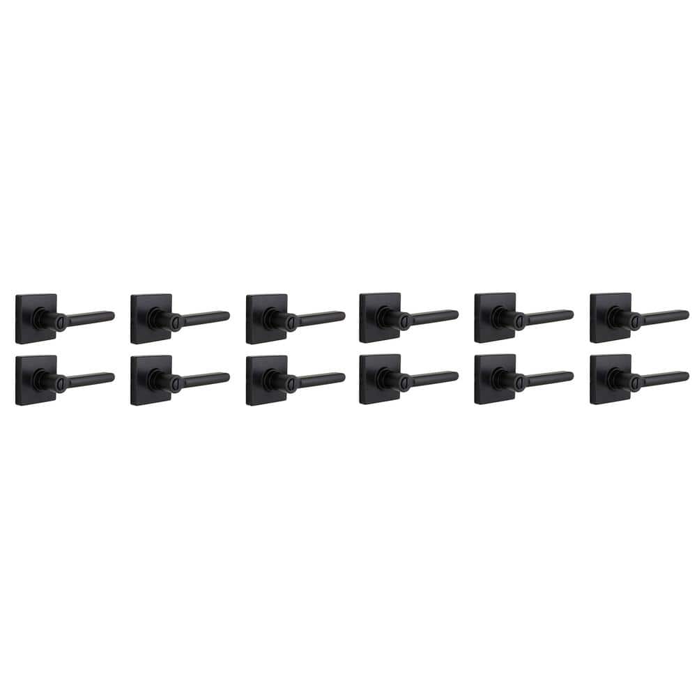 Tonebridge Matte Black Bed/Bath Door Lever with Square Rose 12-Pack