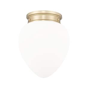 Gideon 12.5 in. Modern Gold Flush Mount with Etched Opal Glass Shade 1with No Bulb Included