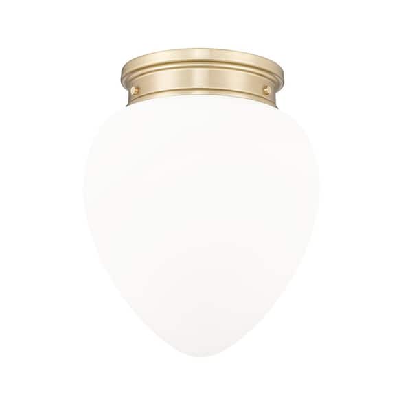 Unbranded Gideon 12.5 in. Modern Gold Flush Mount with Etched Opal Glass Shade 1with No Bulb Included