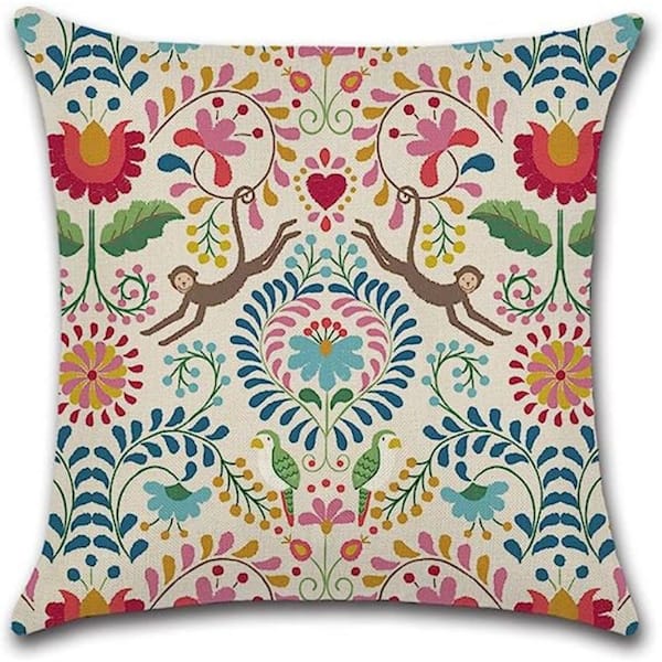 Unbranded Outdoor Throw Pillow Covers 18 in. x 18 in. Pink Flower and Monkey Pattern Decorative Cushion Covers Waterproof Set of 4