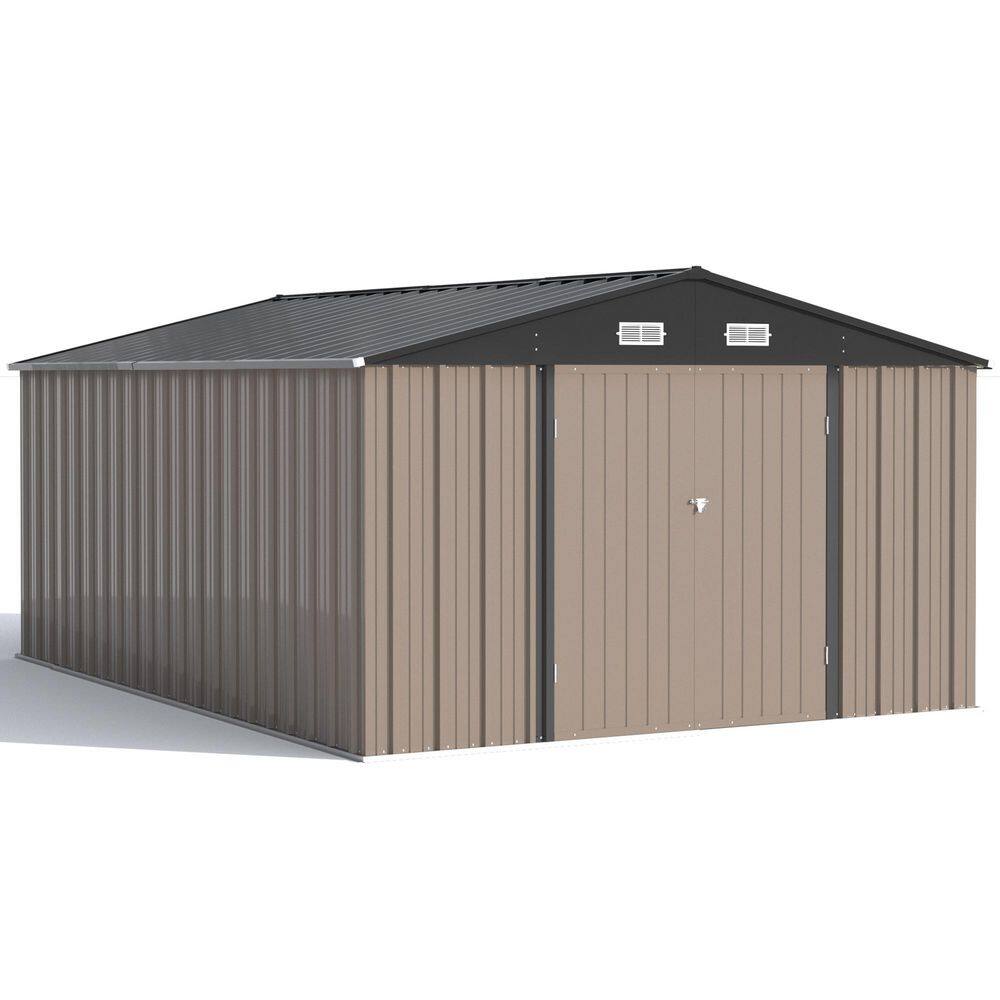 10 ft. W x 14 ft. D Outdoor Storage Metal Shed with Double Hinged Large Door, Brown(140 sq. ft. ) price history on PriceWatchPro