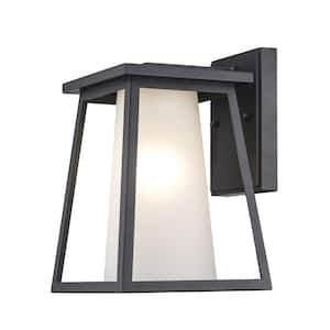 Kingsbury 10.7 in. 1-Light Black Outdoor Wall Light Fixture with Frosted Glass