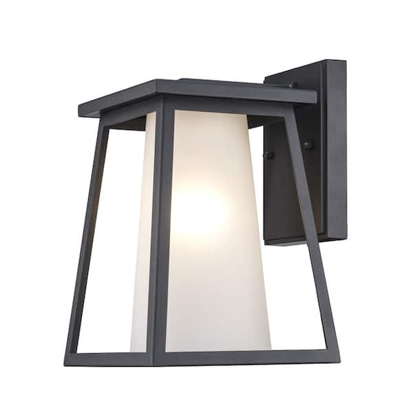 Bel Air Lighting Kingsbury 10.7 in. 1-Light Black Outdoor Wall Light Fixture with Frosted Glass
