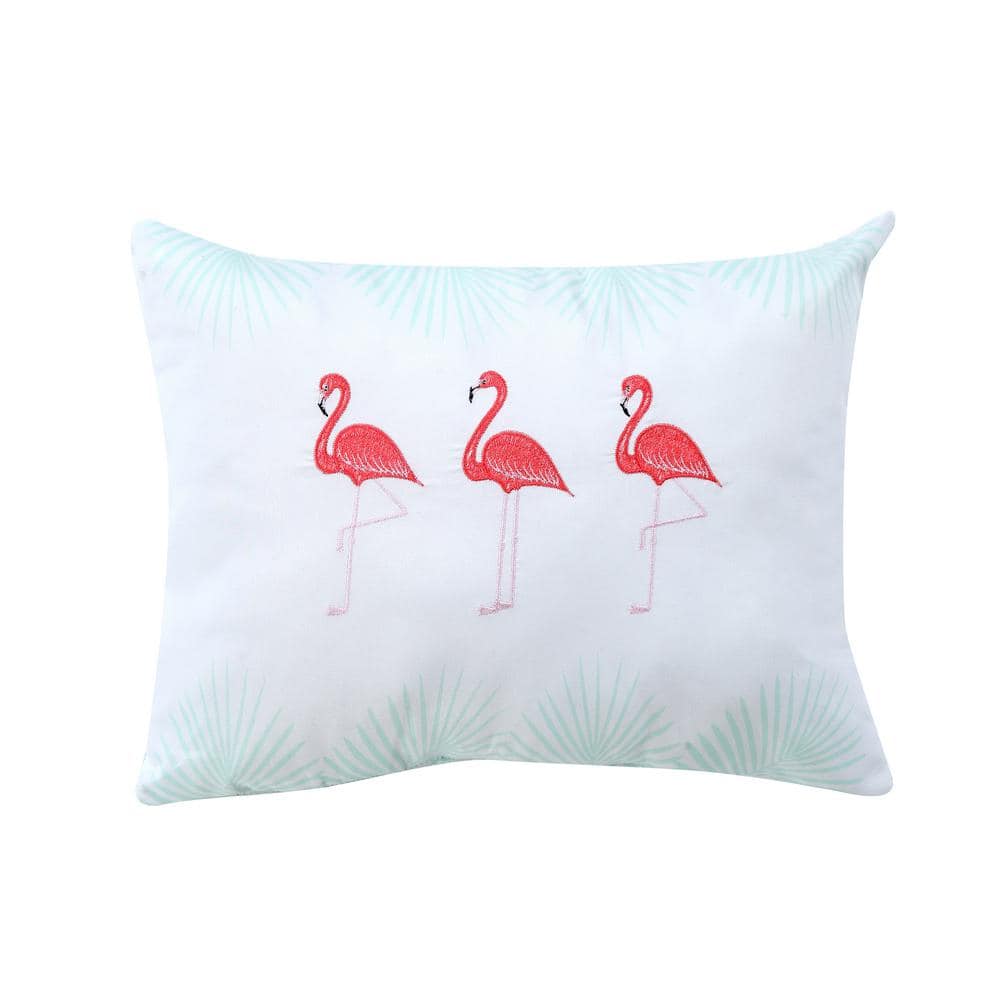 Mint Flamingo Embroidered Microfiber Full Bedspread Set