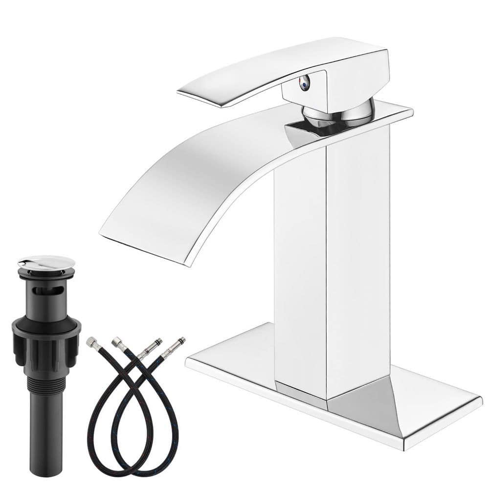 Single Handle Waterfall Spout Single Hole Bathroom Faucet and Drain and Stainless Steel in Polished Chrome price history on PriceWatchPro