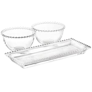 Sereno 11.8 in. Clear Glass Rectangular Serving Platter and Bowl (Set of 3)
