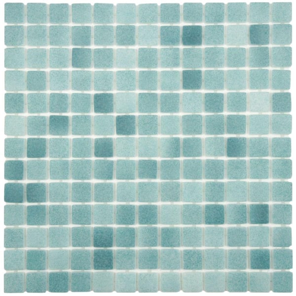 Merola Tile Ruidera Square Niebla Azul Anti-Slip 13 in. x 13 in. x 5 mm Glass Mosaic Tile