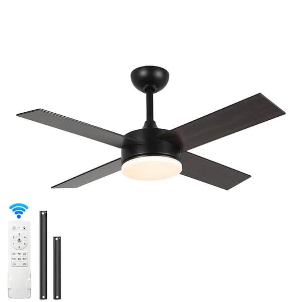 42 in. Black LED Downrod Mount Standard Ceiling Fan with Remote Control Dimmable 4 Plywood Blades Ceiling Fan with Light