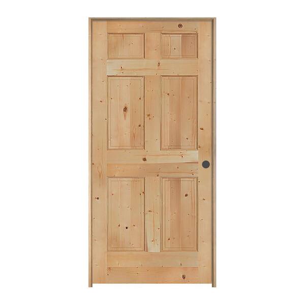 JELD-WEN 32 in. x 80 in. Knotty Pine Unfinished Left-Hand 6-Panel Solid Wood Single Prehung Interior Door