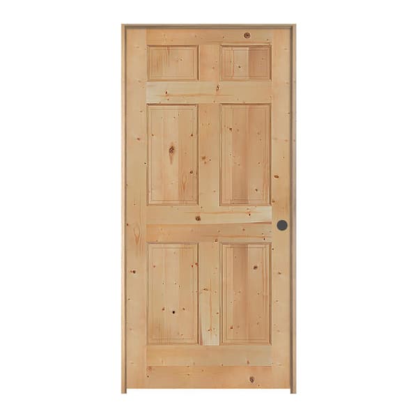 JELD-WEN 28 in. x 80 in. Knotty Pine Unfinished Left-Hand 6-Panel Solid Wood Single Prehung Interior Door
