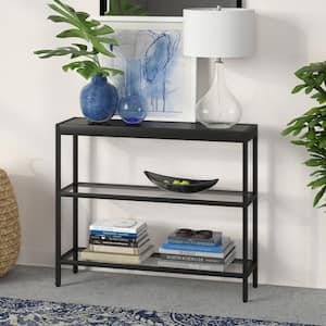 Alexis 36 in. Blackened Bronze Rectangle Glass Console Table with Storage