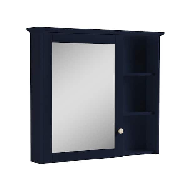 34 in. W x 30 in. H Assembled Solid Wood Surface Mount Bath Medicine Cabinet with Mirror in Navy Blue, Rectangular