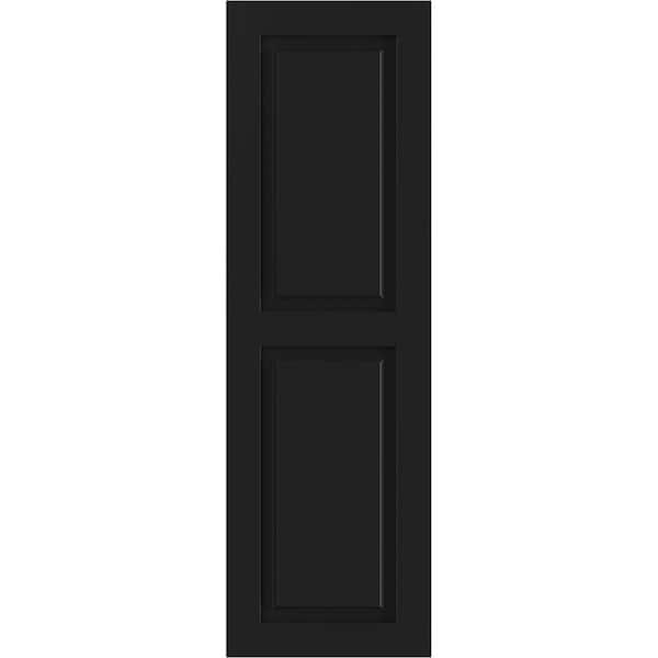 Ekena Millwork 12" x 66" True Fit PVC Two Equal Raised Panel Shutters, Black (Per Pair)