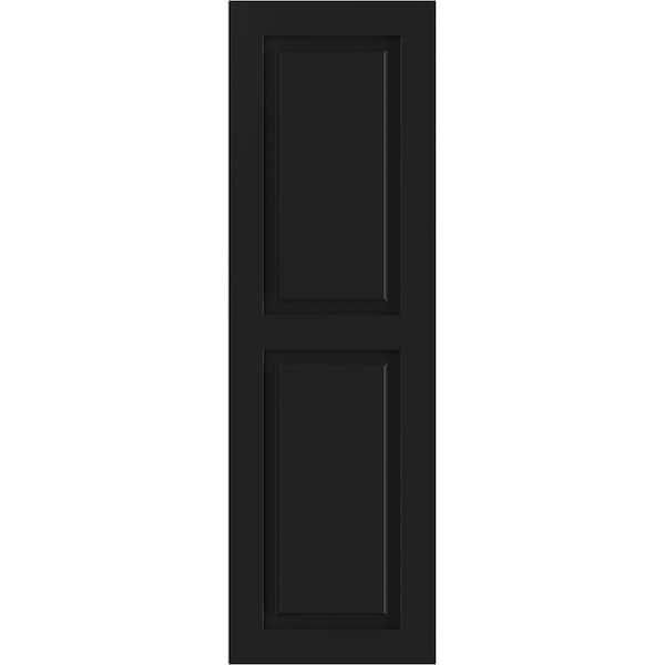 Ekena Millwork 15" x 52" True Fit PVC Two Equal Raised Panel Shutters, Black (Per Pair)
