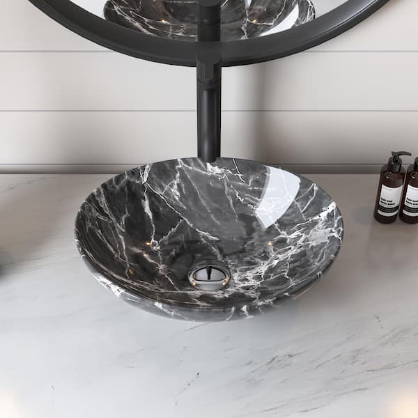 DEERVALLEY Horizon Black Oval Ceramic Bathroom Vessel Sink