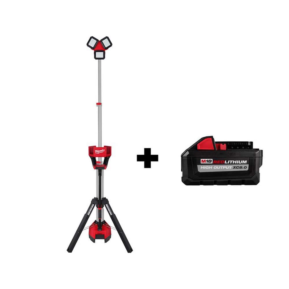 Milwaukee M18 18-Volt Lithium-Ion Cordless 6,000 Lumens Rocket Dual Power Tower Light with Charger with (1) XC 8.0 Ah Battery -  2136-20-8.0Ah
