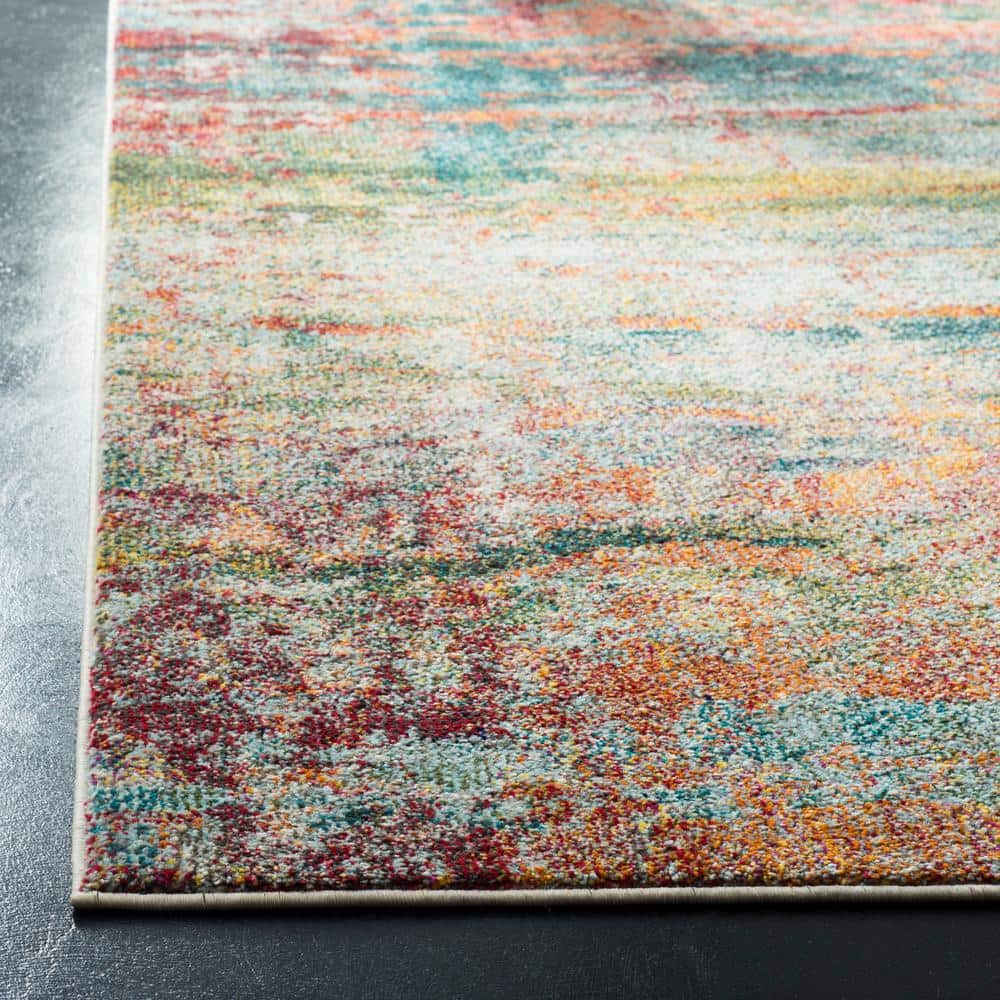 Monaco Teal & Orange Abstract Boho Chic Square Area Rug, 9'x9'