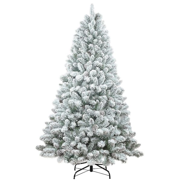 5 ft. Artificial Flocked Christmas Tree with with Pine Cones, 600-Tips, 27-Natural Pinecones, Sturdy Metal Stand