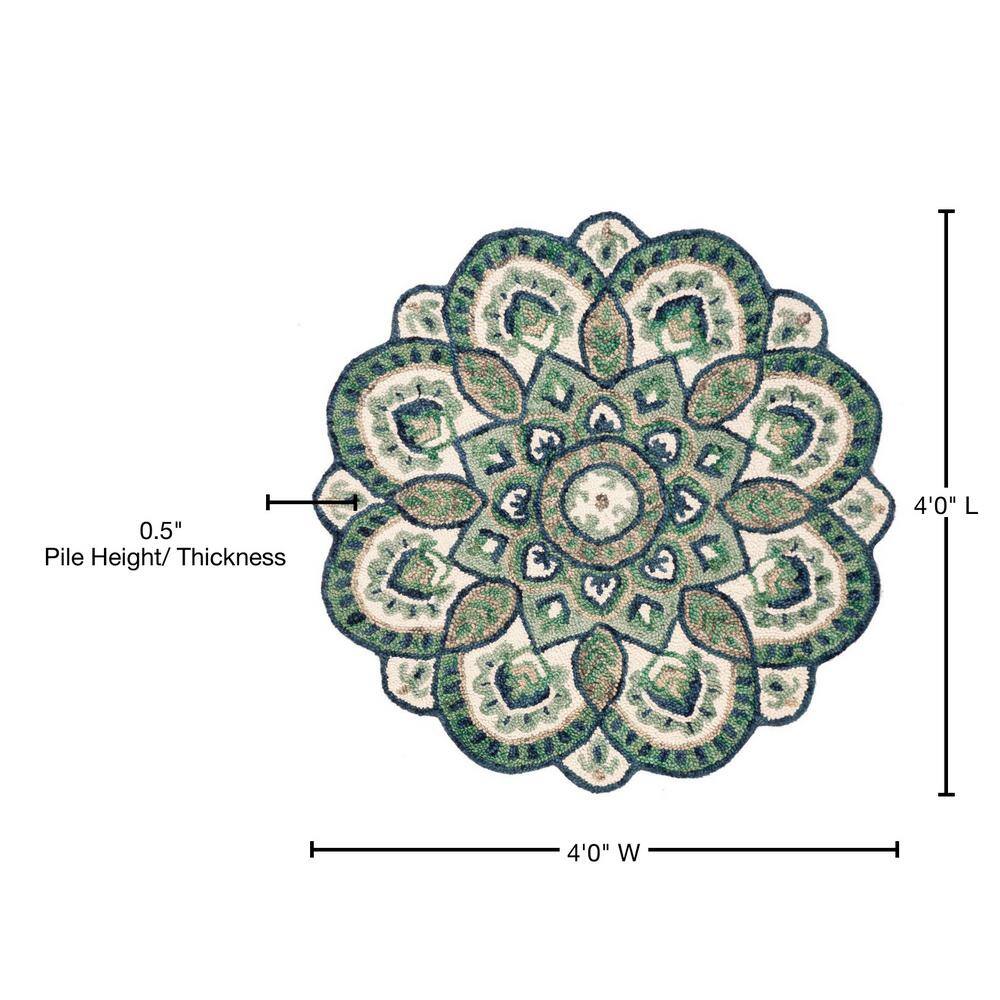 Handmade Floral Bliss Round Blue Wool Area Rug - 47"