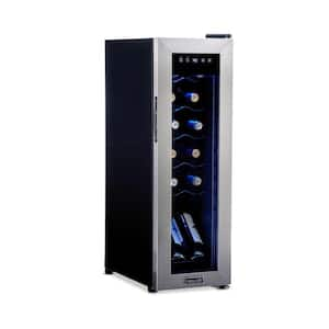 Shadow Series 12 in. Single Zone Temperature 12-Wine Bottles Beverage & Wine Cooler in Stainless Steel