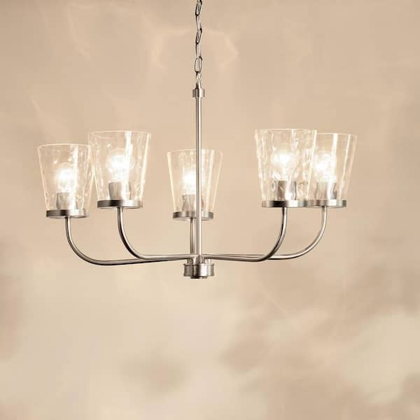 Coralise 5-Light Chandelier with Clear Water Glass in Brushed Nickel