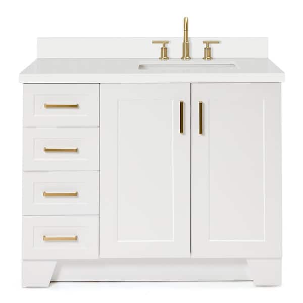 Taylor 42 in. W x 22 in. D x 36 in. H Freestanding Bath Vanity in White with Pure White Quartz Top