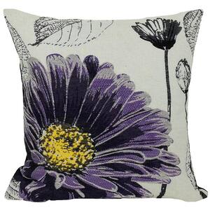 18 in. x 18 in. Purple Flower Embroidery Collection with Feather Filled Pillow
