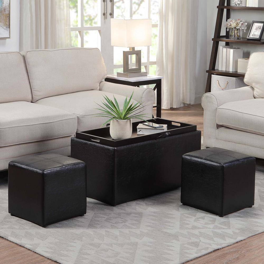 Sheridan Black Faux Leather Storage Bench with Reversible Tray